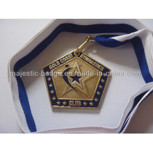 Customized Gym Medallion with Ribbon (plating gold&soft enamel)
